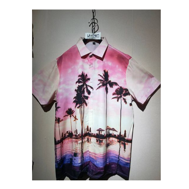 Camisa Rosa Hawaiana Cuello Alto