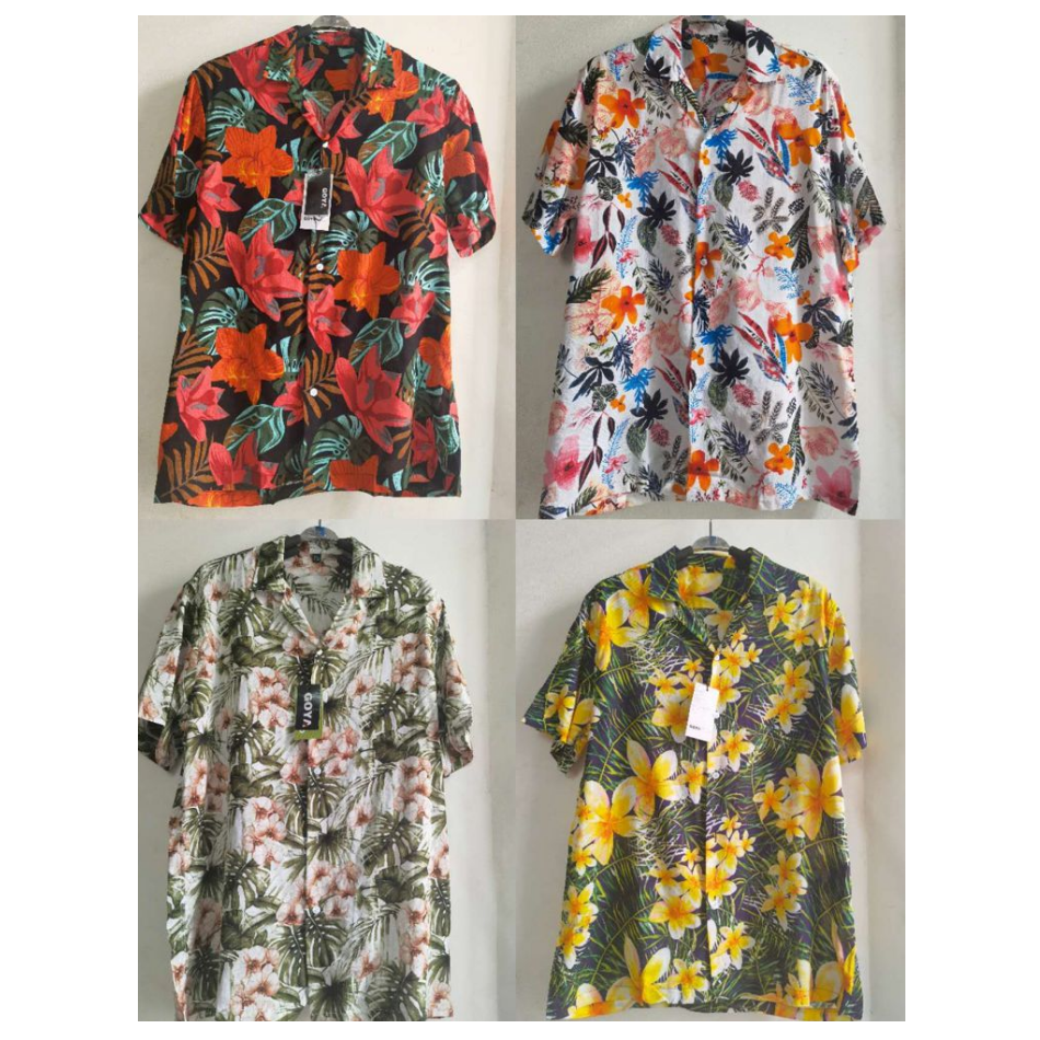 Camisa Hawaiana Flores De Algodón y Lino