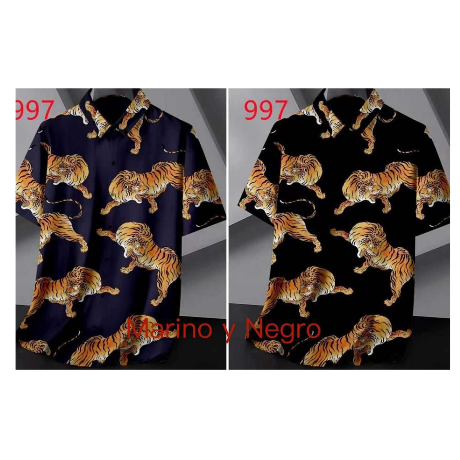 Camisa Tigre Hawaiano Cuello Alto